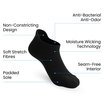 3-Pack Padded Extra-Stretch Ankle Socks - Black